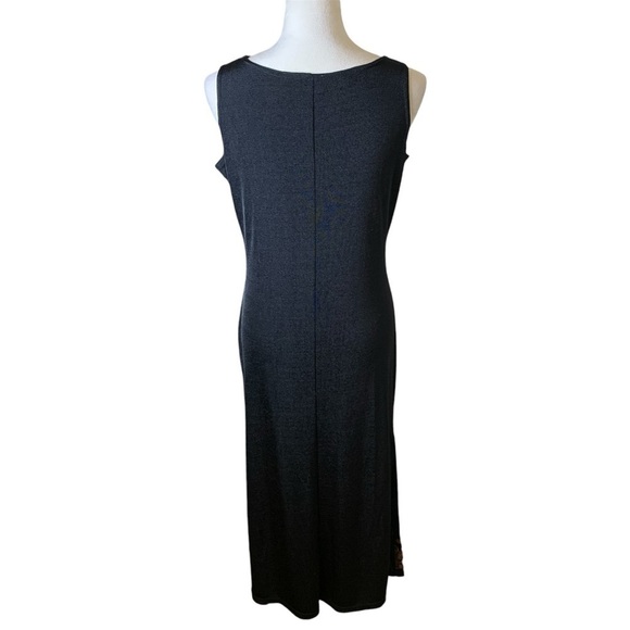 90s Reflections by Spiegel Black Gold Boho Maxi Dress M | Slinky Minimalist Chic - Picture 3 of 8